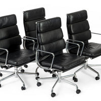 Authentic Eames Herman Miller Tall Black Leather Office Chairs, 2001 - Set of 4