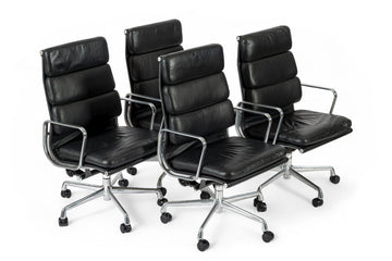 Authentic Eames Herman Miller Tall Black Leather Office Chairs, 2001 - Set of 4