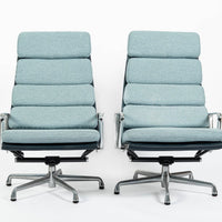 Eames Soft Pad Recliner for Herman Miller, Blue Gray Aluminum Group Lounge Chair