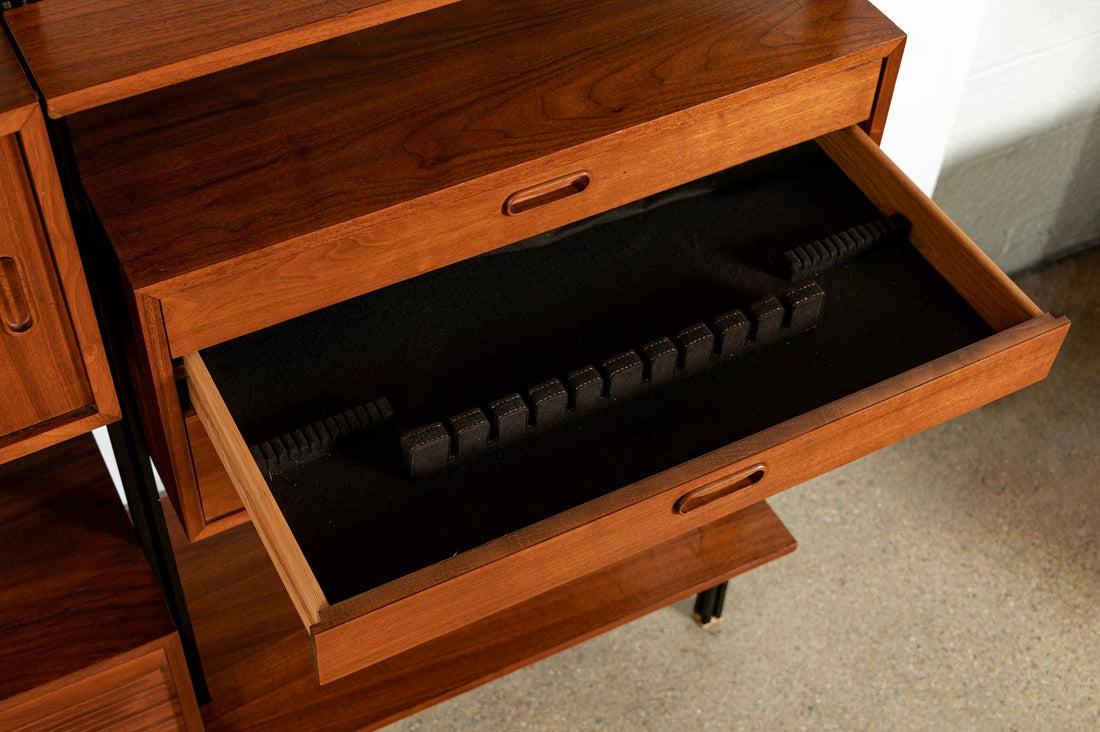 Early Production George Nelson OMNI Three-Bay Modular Walnut Wall Unit by Structural Products, Circa 1961