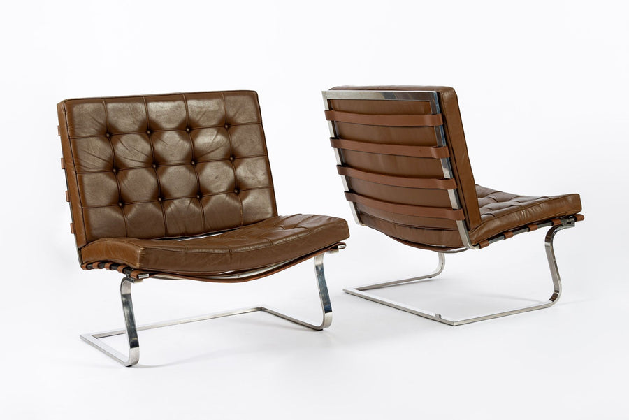 Pair Vintage Brown Tugendhat Lounge Chairs by Mies van der Rohe for Knoll 1960s