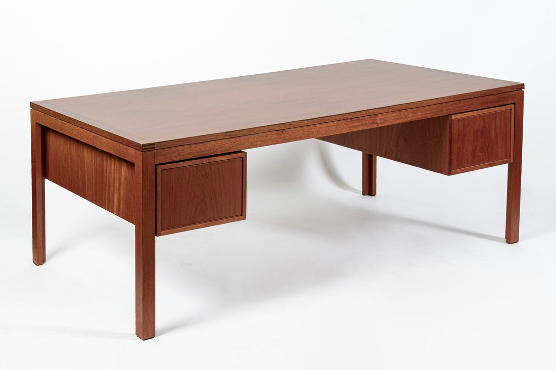 Large Mid Century Danish Modern Mahogany Wood Executive Desk, 2 Matching Avail