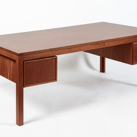 Large Mid Century Danish Modern Mahogany Wood Executive Desk, 2 Matching Avail