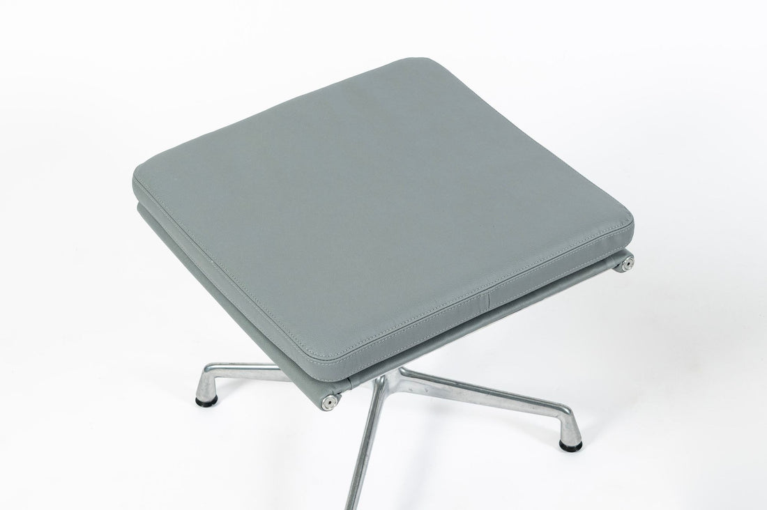 Eames Soft Pad Recliner with Ottoman for Herman Miller, Gray Leather Aluminum Group