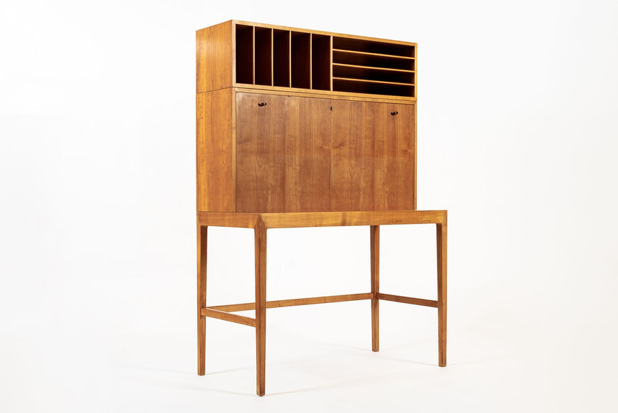 Exceptional Mid Century Danish Drop-Front Secretary Desk & Wall Shelf by Ditzel