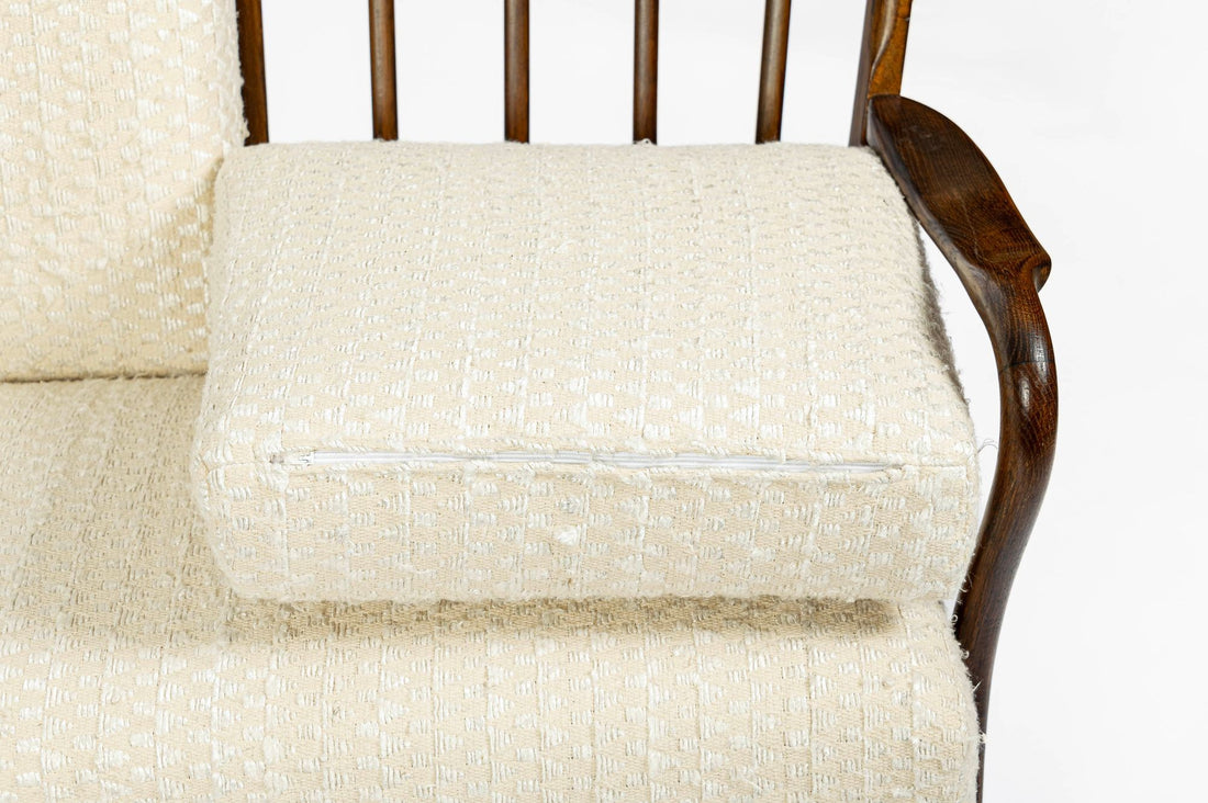 Danish Modern Solid Walnut Spindle Back Sofa in Schumacher Fabric, Circa 1960