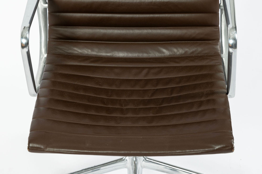 Eames Herman Miller Brown Leather Aluminum Group Thin Pad Desk Chair, 2008