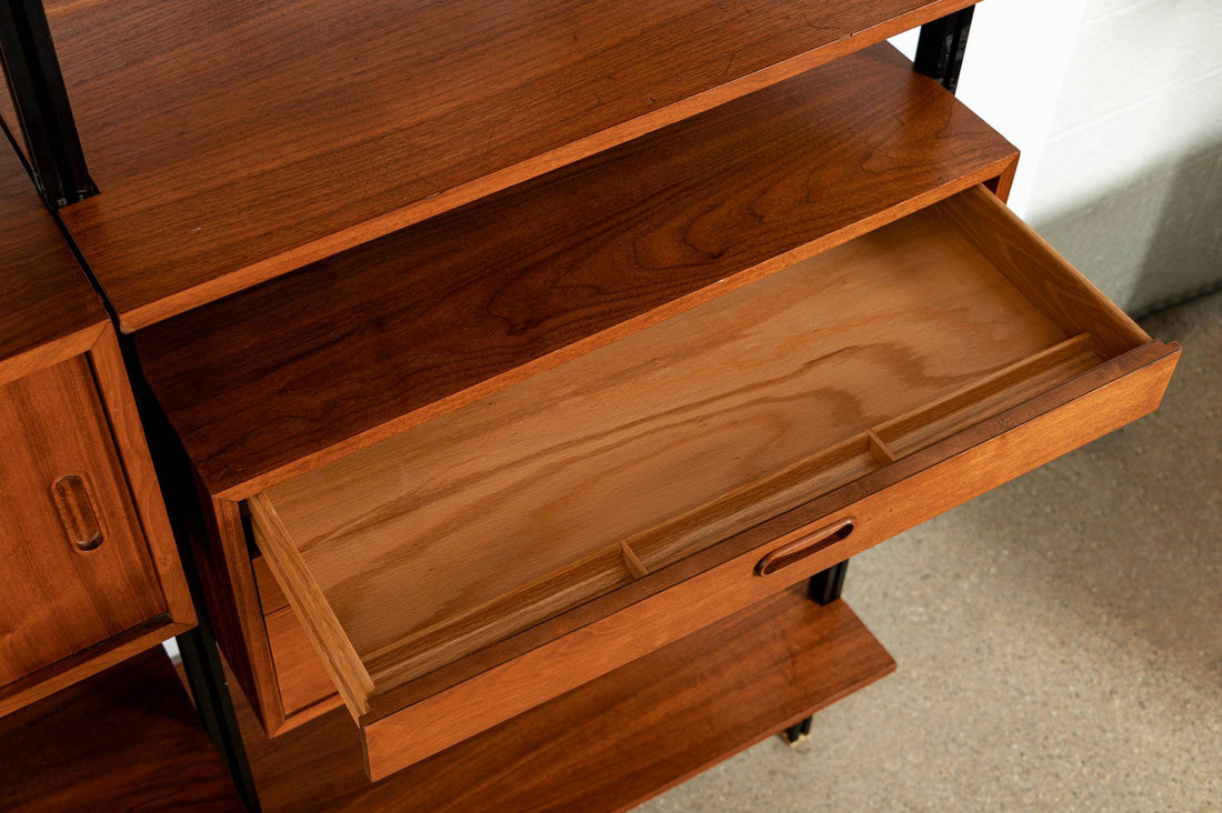 Early Production George Nelson OMNI Three-Bay Modular Walnut Wall Unit by Structural Products, Circa 1961