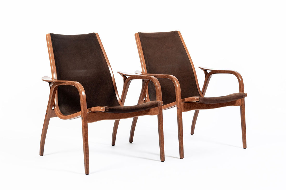 Pair Mid-Century Swedish Brown Lamino Lounge Chairs by Yngve Ekström for Swedese