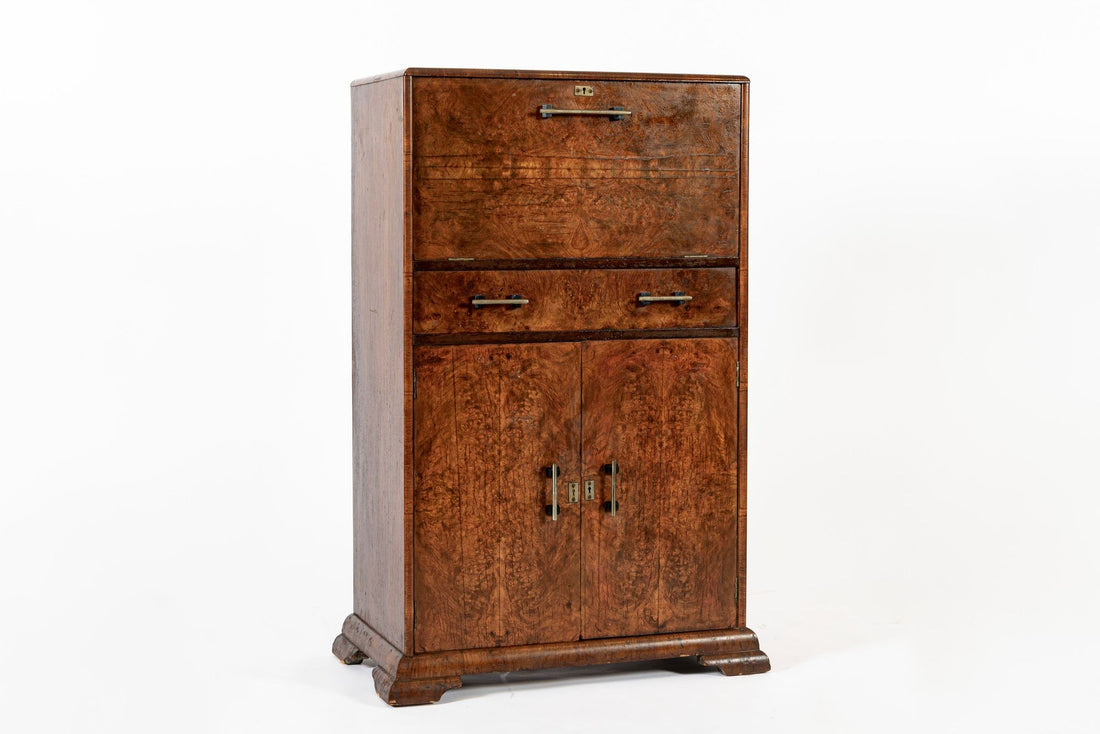 Antique French Art Deco Elm Wood Bar Cabinet 1930s