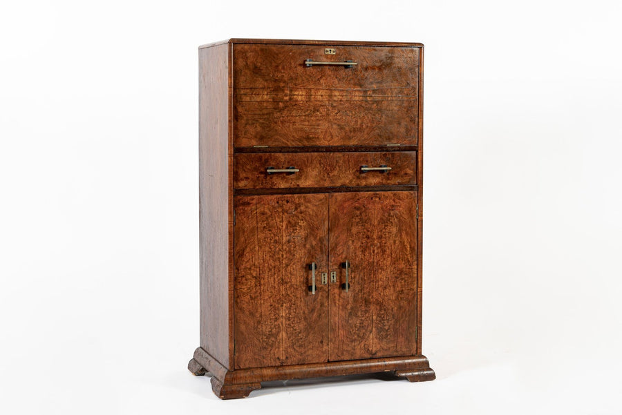 Antique French Art Deco Elm Wood Bar Cabinet 1930s