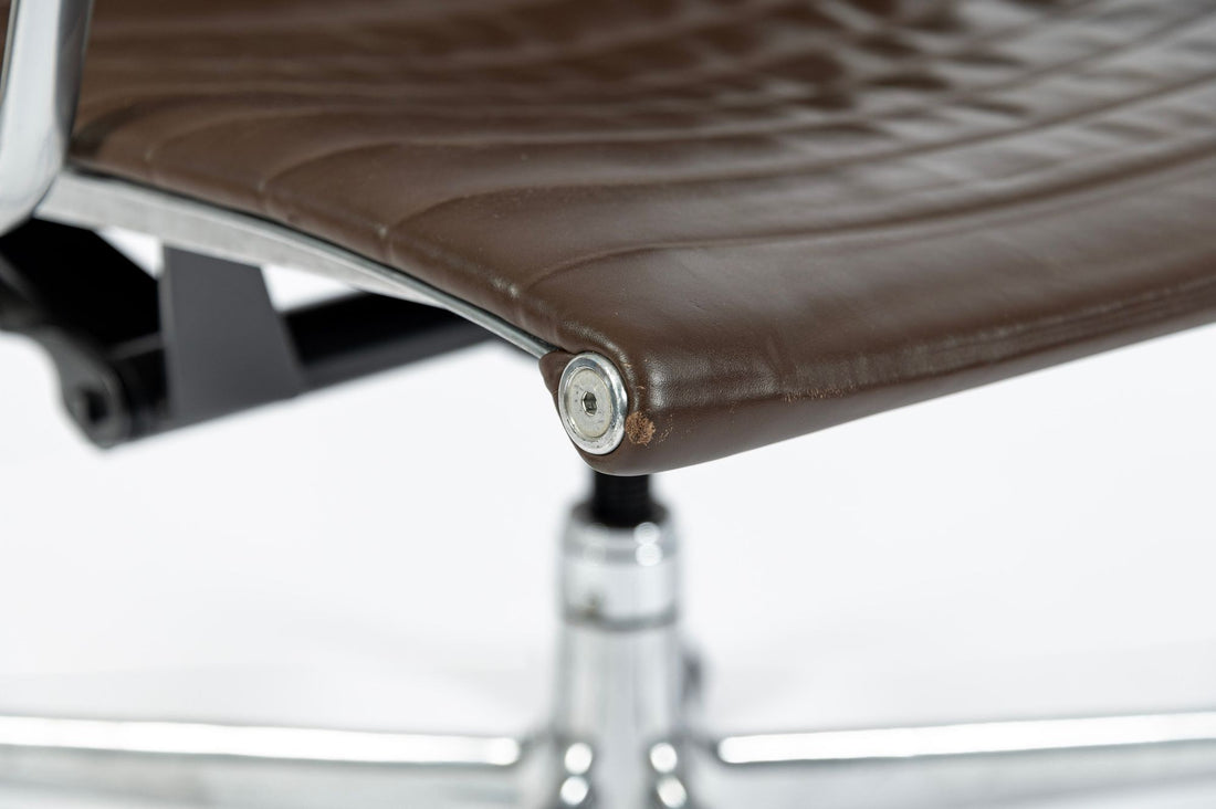 Eames Herman Miller Brown Leather Aluminum Group Thin Pad Desk Chair, 2008