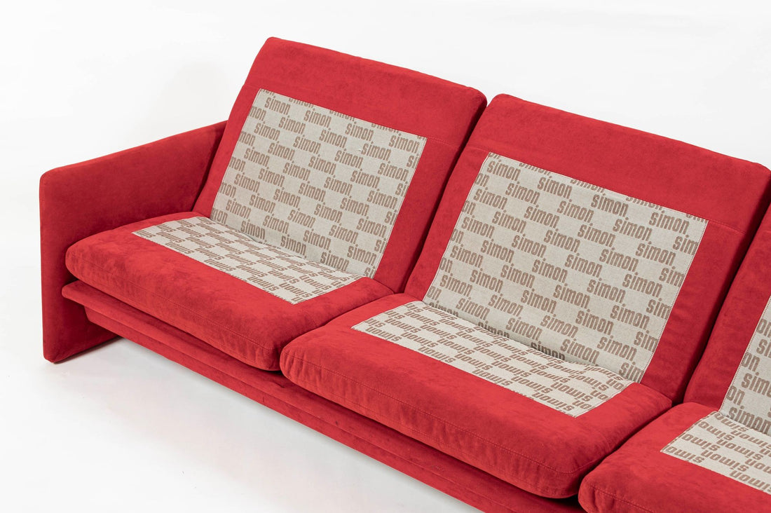 Vintage Italian Modern Red Simone Sofa by Simon International, Italy, Circa 1972