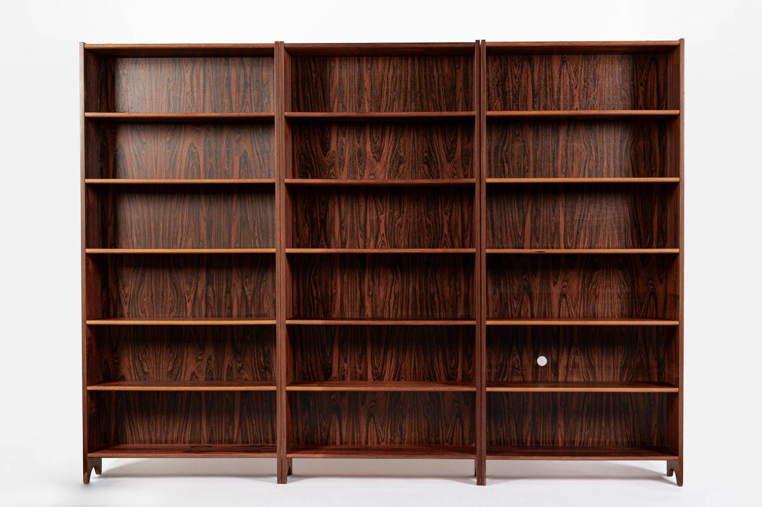 Pair of Mid Century Scandinavian Modern Tall Rosewood Bookcases
