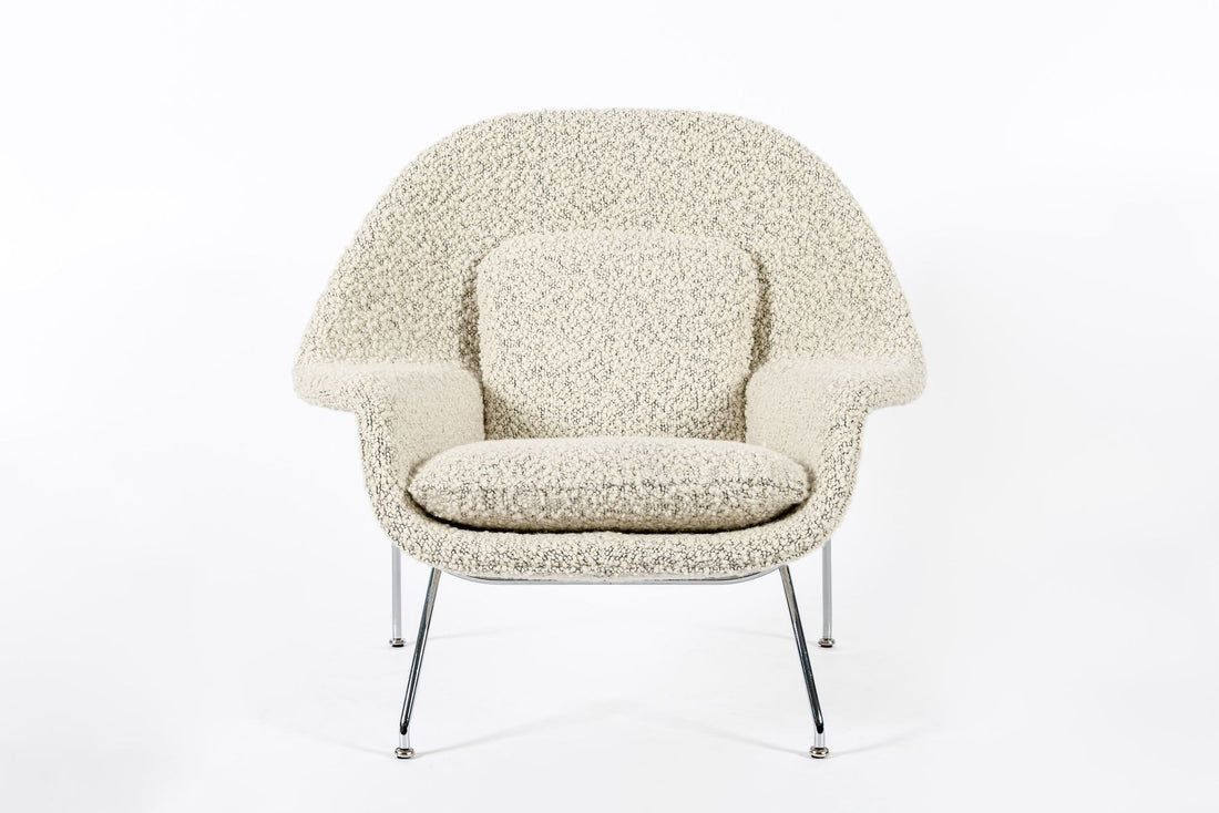 Early Restored Mid Century Ivory Wool Womb Chair by Saarinen for Knoll, Multiples/Custom Avail