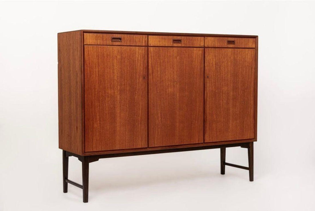 Mid Century Swedish Teak Wood High Cabinet Credenza or Sideboard