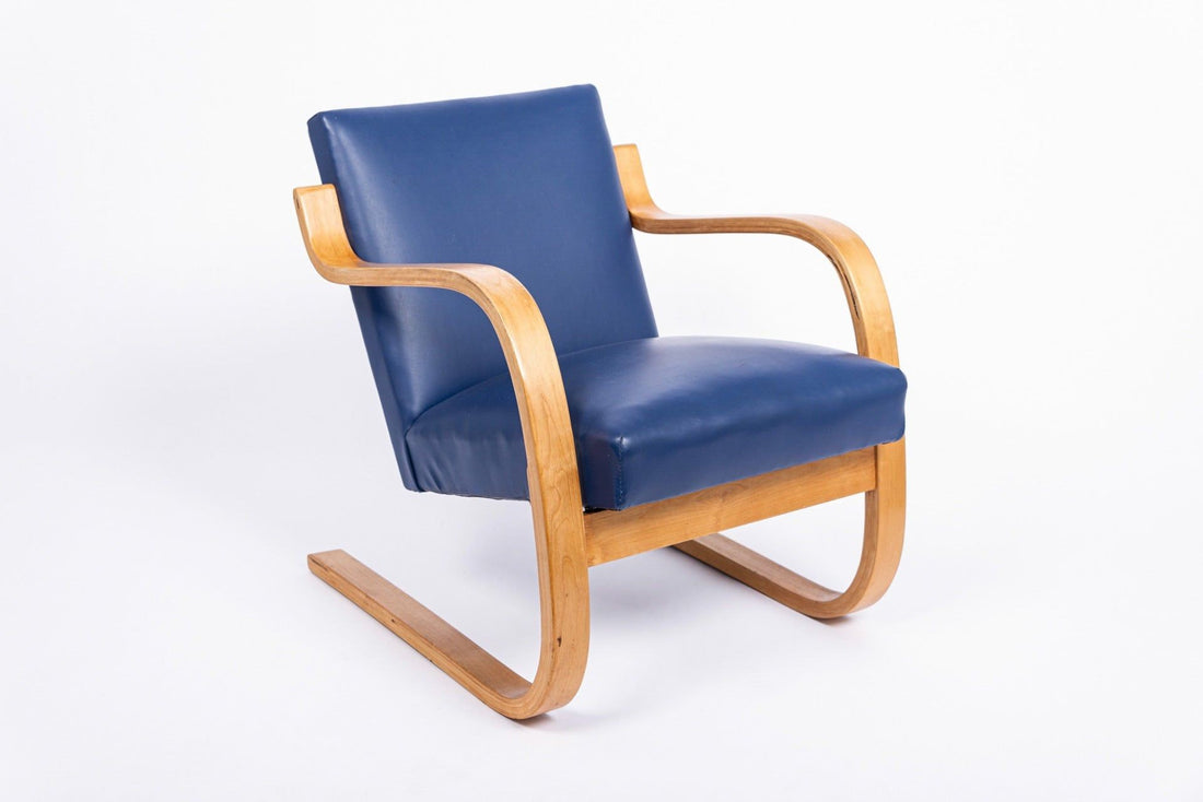 Bauhaus 402 Blue Arm Chair by Alvar Aalto, Made in Finland, 1930s