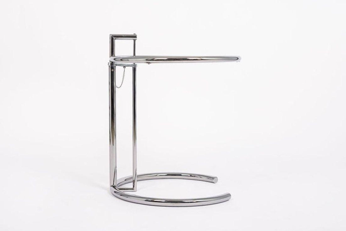 Mid Century Modern Glass & Chrome Round Side Table by Eileen Gray (attr.)