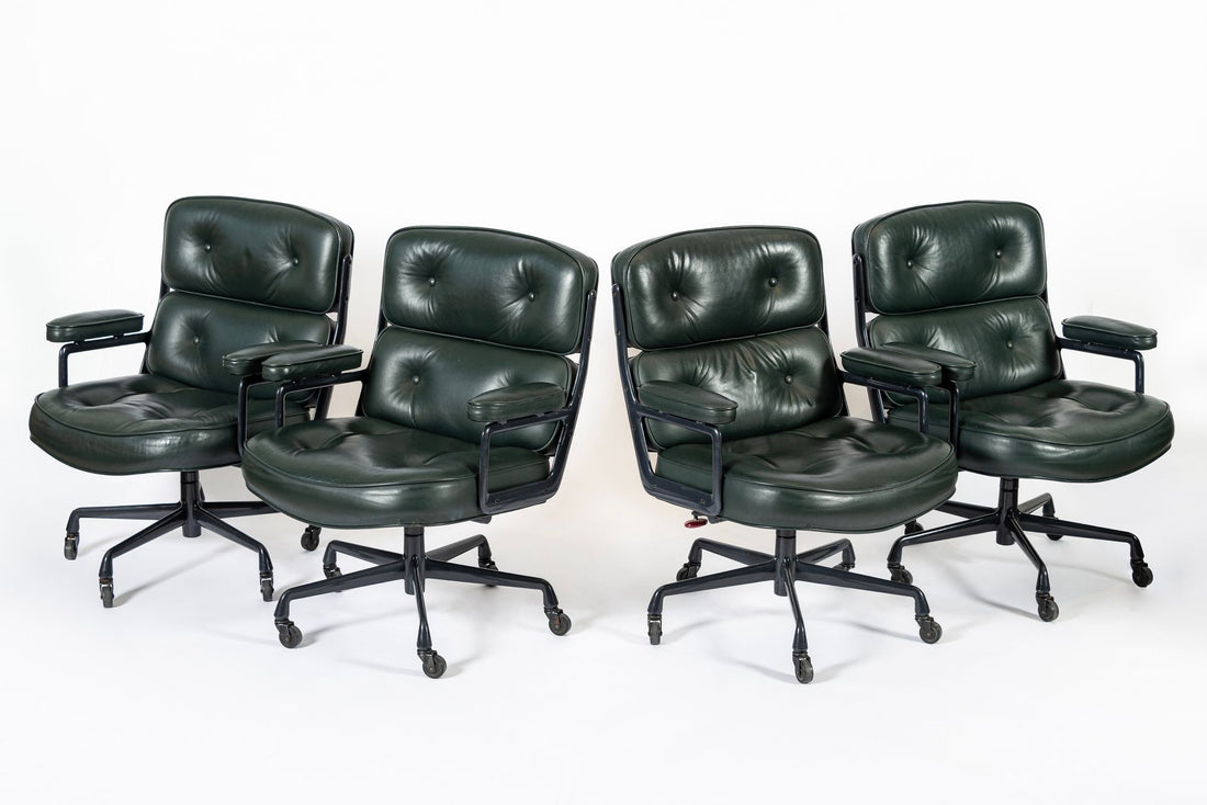 Time Life Green Leather Office Chairs by Eames for Herman Miller, 1996 Set of 4