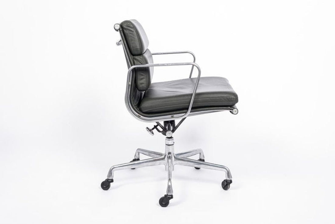 Dark Gray Leather Office Chair by Eames for Herman Miller Aluminum Group