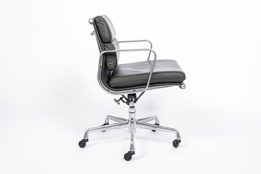 Dark Gray Leather Office Chair by Eames for Herman Miller Aluminum Group