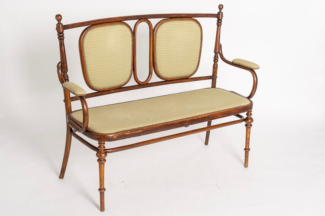 Antique Art Nouveau Bentwood Loveseat Bench and Side Chairs Salon Suite, 1900s
