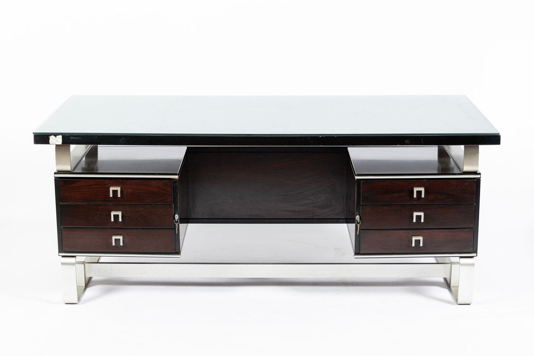 Postmodern Italian Rosewood and Metal Writing Desk by Abbondinterni, 1970s