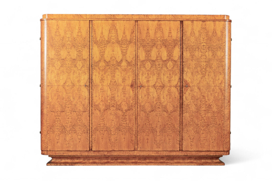 Antique Art Deco Burlwood Elm Armoire Wardrobe Cabinet