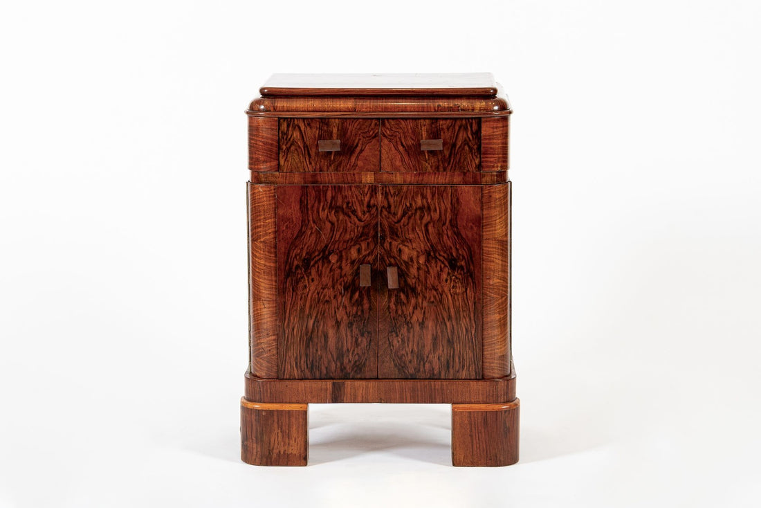 Antique Art Deco Small Wood Side Cabinet or Nightstand 1940s