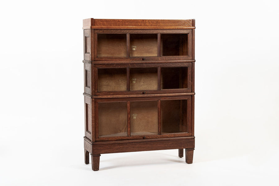 Antique American Three Shelf Barrister Bookcase Cabinet in Tiger Oak