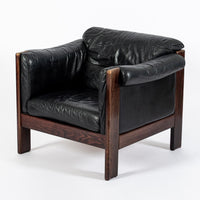 Mid Century Danish Black Leather Lounge Chair in Style of Arne Norell, Matching Sofa