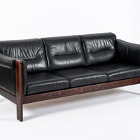 Mid Century Danish Black Leather Sofa in Style of Arne Norell, Matching Chair Avail