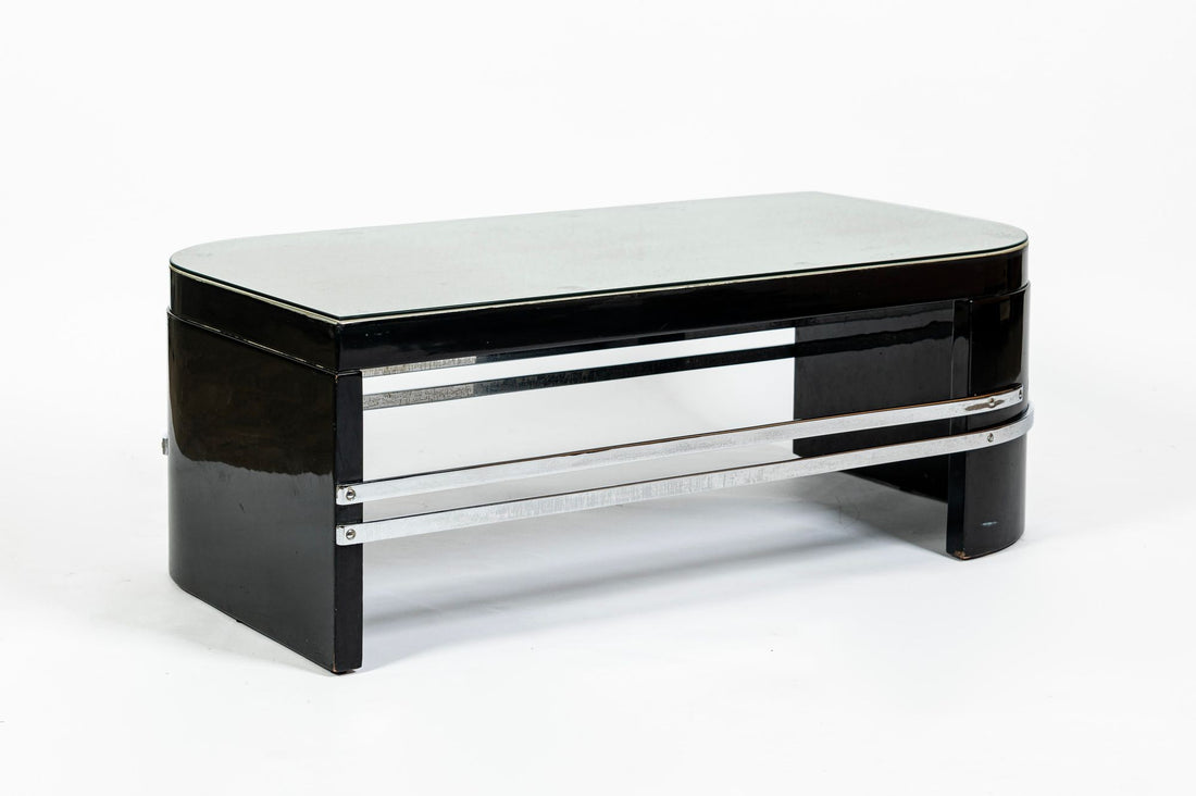 Art Deco Coffee Table in Black Lacquer and Metal Leaf, circa 1935