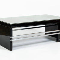 Art Deco Coffee Table in Black Lacquer and Metal Leaf, circa 1935