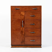 Art Deco Tiger Wood Dresser Cabinet, Vintage Streamline Modern 1940s