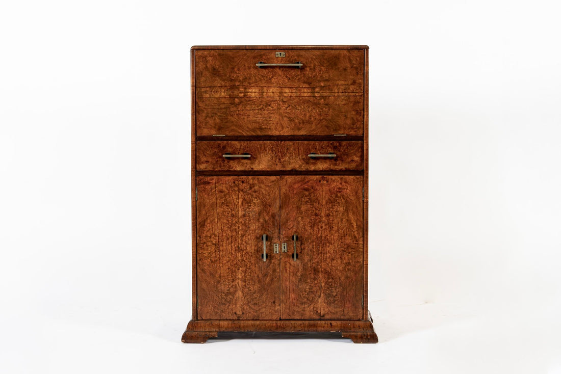 Antique French Art Deco Elm Wood Bar Cabinet 1930s