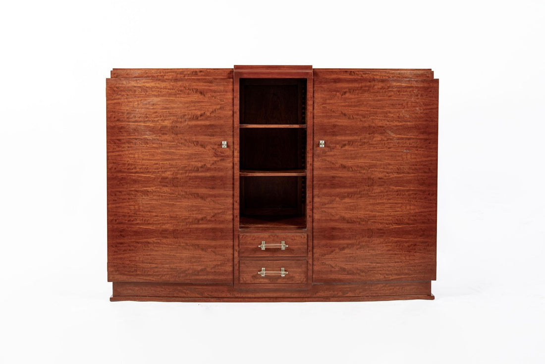 Antique Art Deco Tall Mahogany Wood Storage or Bar Cabinet 1940s