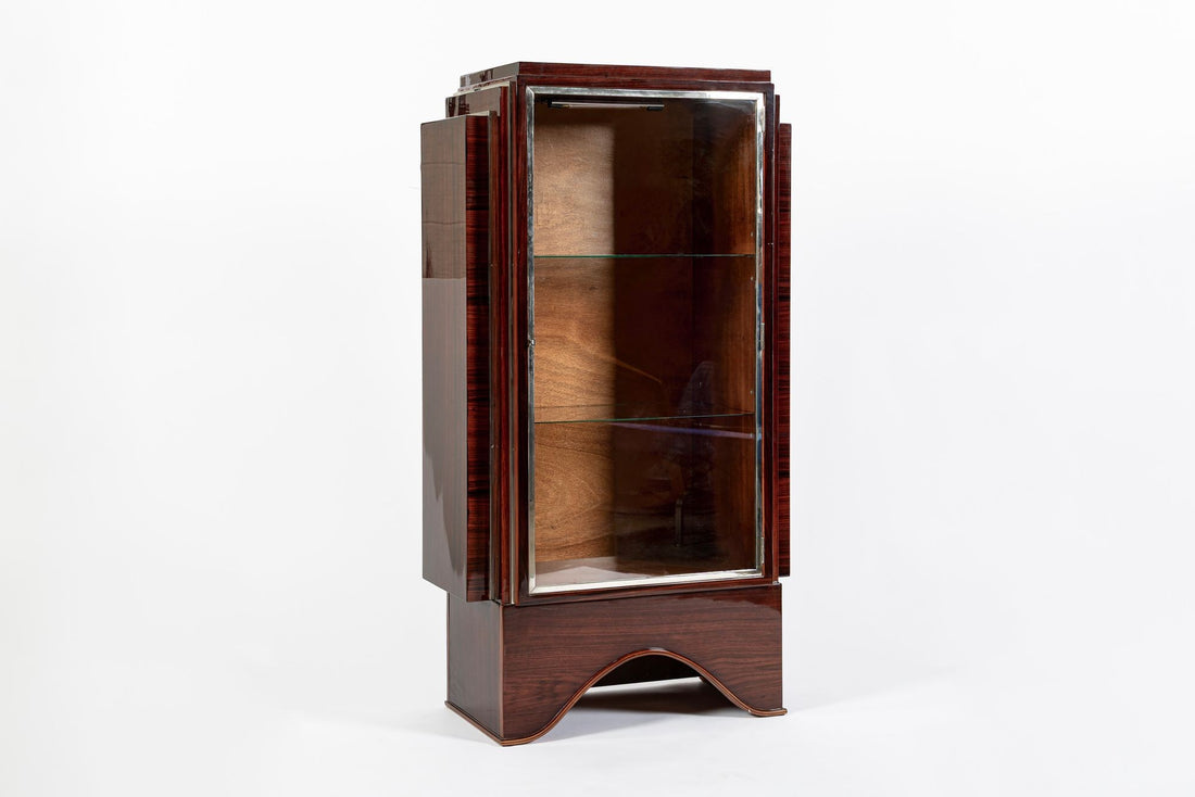 Antique French Art Deco Rosewood and Glass Vitrine Display Cabinet 1930s