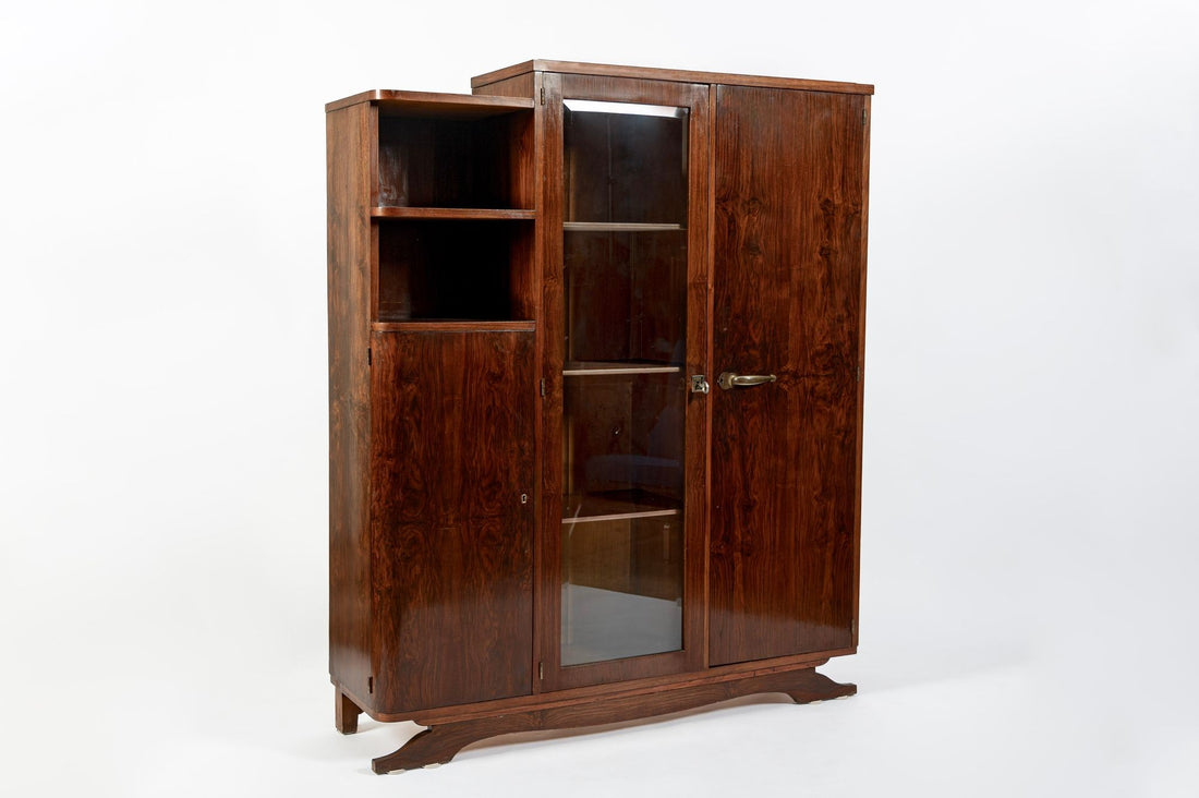 Antique French Art Deco Rosewood Vitrine Display Cabinet or Bookcase, 1940s