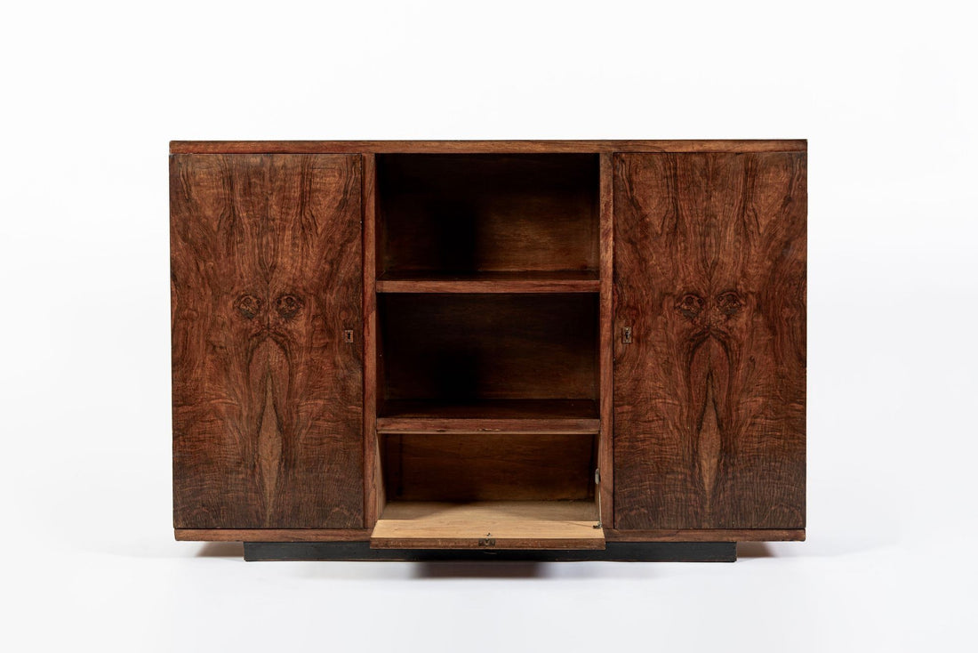 Antique Art Deco Italian Walnut Wood Credenza Cabinet