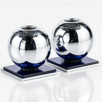 Art Deco Chrome and Cobalt Blue Candleholders by Walter von Nessen for Chase, 1930s