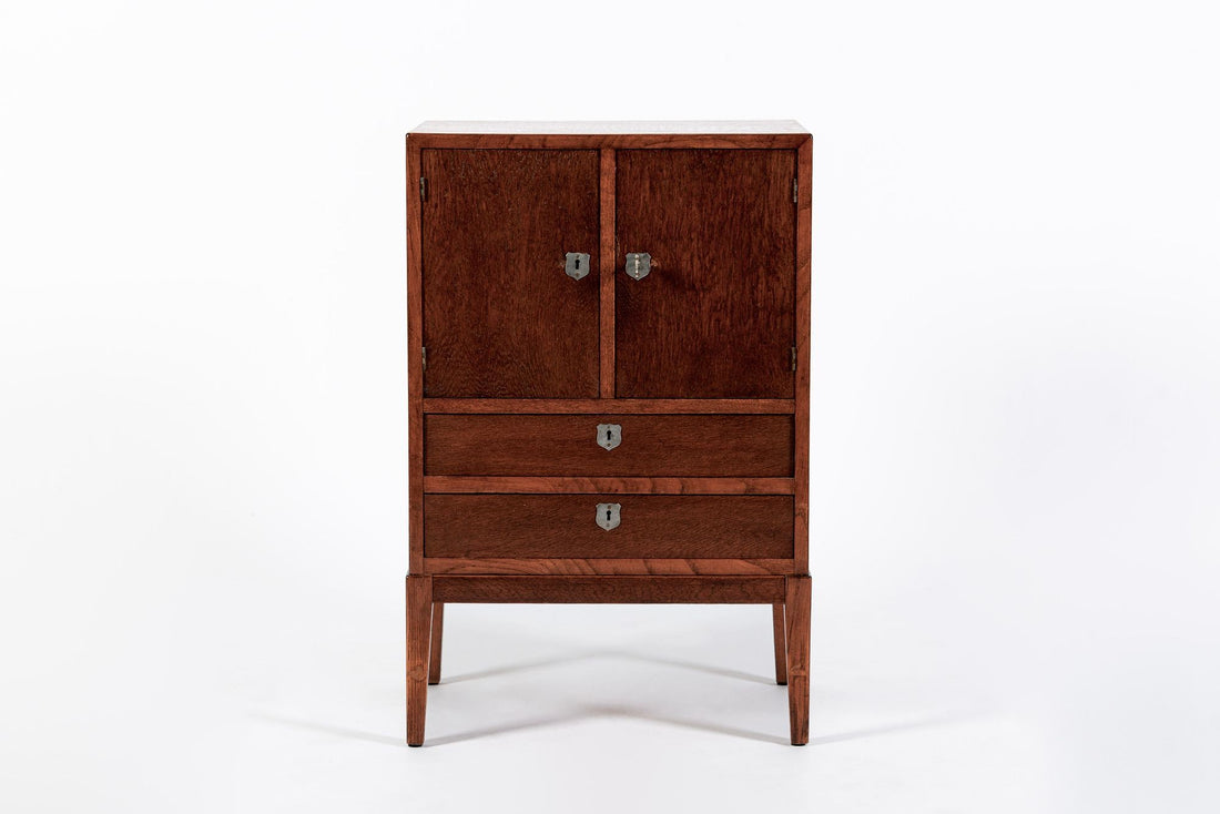 Antique Art Deco Scandinavian Small Oak Wood Side Cabinet or Nightstand 1950s