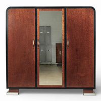 Antique Art Deco Maple Wood Mirrored Armoire Cabinet 1930s