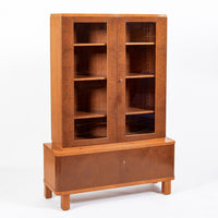 Art Deco Cherry & Burl Wood Display China or Bar Cabinet 1930s