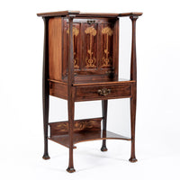 Antique Art Nouveau Scottish Mahogany Floral Secretary Cabinet