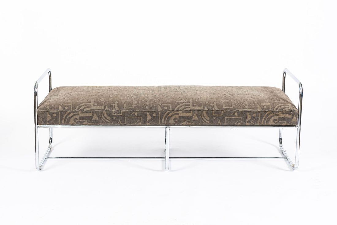 Antique Hoffmann Bauhaus Daybed Bench for Howell, Art Deco Chrome Tubular Steel Bench, 1940s