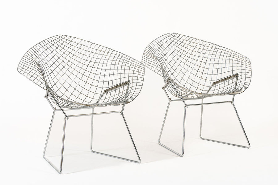 Mid Century Silver Diamond Wire Lounge Chairs by Harry Bertoia for Knoll