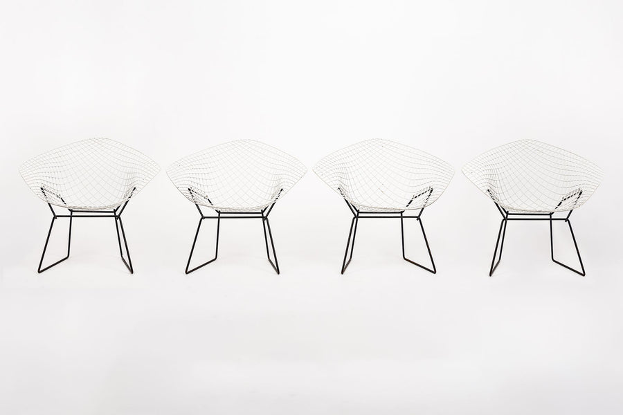 Mid Century White Diamond Wire Chairs by Bertoia for Knoll