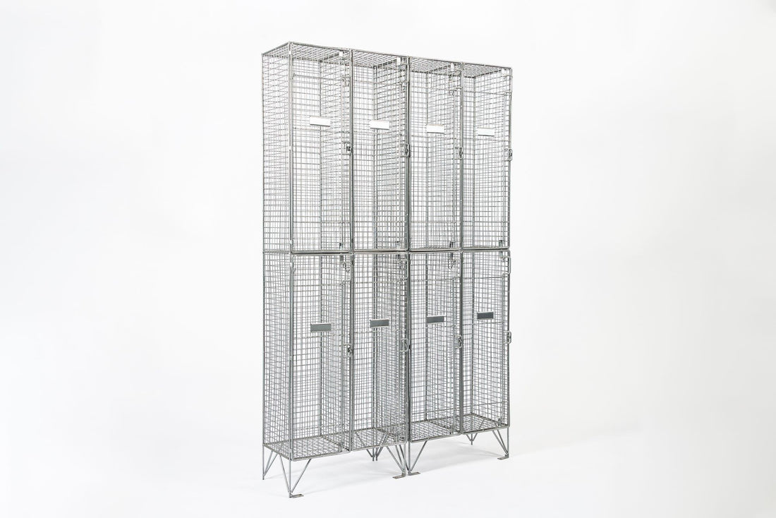 Pair British Industrial Metal Wire Mesh Locker Sets, Made in the UK