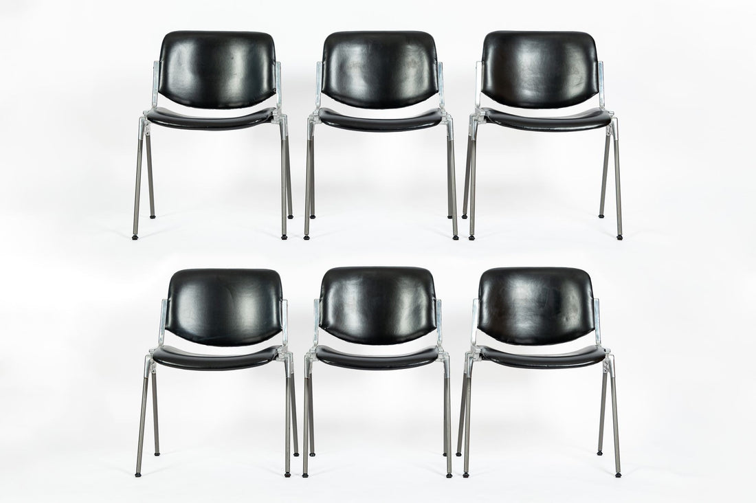 Six Mid Century Italian DSC 106 Leather Stacking Chairs by Giancarlo Piretti for Castelli, 1980s